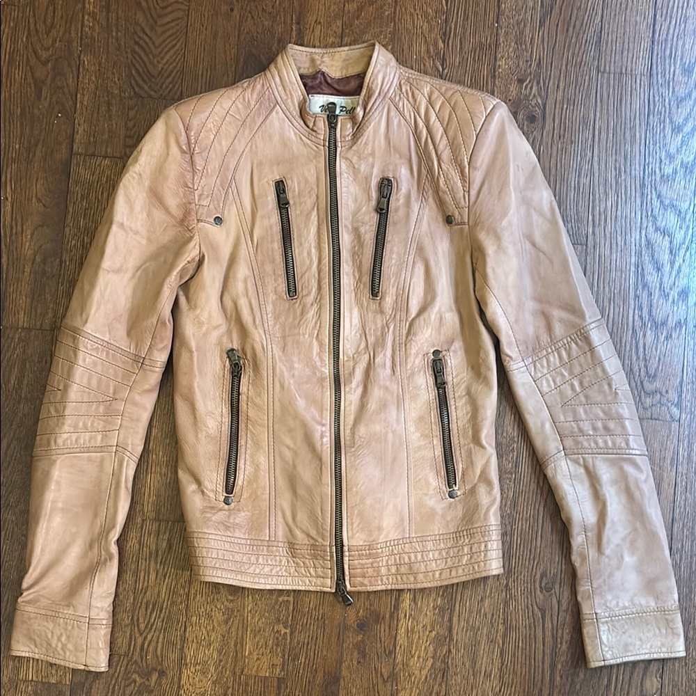 Vera Pelle Moto Jacket in Tan Natural Leather. Made in Italy